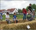  ??  ?? Der älteste Traktor stammte aus dem Jahr  und funktionie­rt mit Seilzuglen­kung. Die Hüpfburg aus Stroh stand bei den Kindern hoch im Kurs.