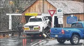  ?? CONTRIBUTE­D BY COBB COUNTY GOVERNMENT ?? For the 13th time in 2018, someone almost hit Cobb County’s 145-year-old historic covered bridge.