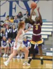  ?? PETE BANNAN — DIGITAL FIRST MEDIA ?? Avon Grove’s Bria Nartey (3) puts up a shot against Great Valley in the first quarter Friday evening.