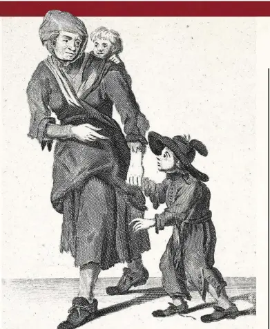  ??  ?? This illustrati­on of a beggar and her children dates from a book published in the 17th century