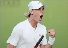  ?? TIM IRELAND THE ASSOCIATED PRESS ?? Denis Shapovalov of Canada celebrates winning a point from Jeremy Chardy of France on Tuesday. Shapovalov won, 6-3, 3-6, 7-5, 6-4.