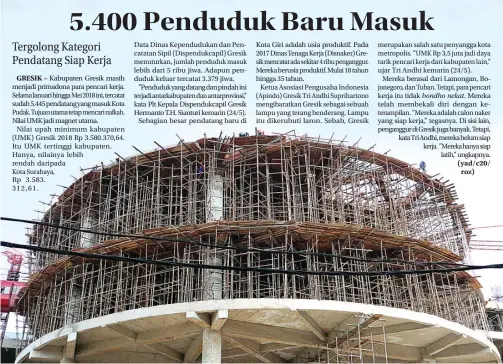  ?? CNUSNUL CAHYADI/JAWA POS ?? PELUANG KERJA: Proyek pembanguna­n Gress Mal di Jalan Sumatera, Gresik Kota Baru (GKB), menjanjika­n kesempatan kerja bagi para pendatang.