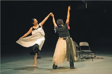  ?? PHOTOS PROVIDED TO CHINA DAILY ?? Retired ballet dancers, Liu Guilin, 59, and Cao Zhiguang, 82, present a piece created by Wang Mengfan in Shanghai.