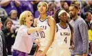  ?? Derick Hingle/Associated Press ?? LSU head coach Kim Mulkey talks with forward Angel Reese (10) during the second half against Georgia in Baton Rouge, La.