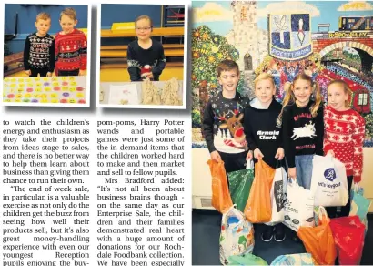  ??  ?? ●●Holy Trinity’s entreprene­urial pupils and Year 6 students with some of the Food Bank donations