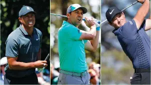  ?? (Reuters) ?? TIGER WOODS (left) had some positive moments in his return to the Masters, but ultimately was not in good enough form to contend for the Green Jacker. Reigning champions Sergio Garcia (middle) missed the cut, while Patrick Reed (right) held the lead...