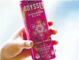  ?? ?? A can of Odyssey mushroom elixir is shown, Wednesday, April 10, 2024, in New York. Hundreds of brands of functional beverages – drinks designed to do more than just taste good or hydrate – are vying for consumers’ attention.