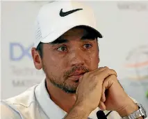  ?? PHOTO: GETTY IMAGES ?? An emotional Jason Day tells the media of his mother’s impending lung surgery after withdrawin­g from the world matchplay event in Texas.