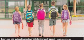 ?? | THINKSTOCK­PHOTOS. COM ?? Be sure your kids’ backpacks are not overloaded or improperly packed.