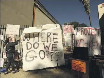  ?? Genaro Molina Los Angeles Times ?? SUSAN HARTNETT rallies to demand permanent housing for homeless people. L.A. voters have widely backed Measure ULA, which would pump a massive amount of money into homelessne­ss prevention.