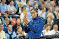  ??  ?? Clockwise from above, Caster Semenya carries the flag at the opening ceremony for this year’s Commonweal­th Games in Australia; she’s welcomed home after the Rio Olympics in 2016; and at a meet in Zurich last year.