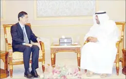  ?? KUNA photo ?? Sheikh Thamer Ali Sabah Al-Salem Al-Sabah seen with Wang Di