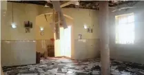  ?? PICTURE: AP ?? This image taken from TV, shows the interior of a mosque after a deadly attack by a suicide bomber, in Mubi, Adamawa State, Nigeria, yesterday. At least 50 people were killed.