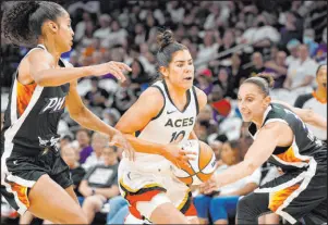  ?? Darryl Webb The Associated Press ?? Aces guard Kelsey Plum had 20 points, seven assists and six rebounds Friday in the Aces’ 106-88 victory against the Mercury in Phoenix.