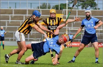  ??  ?? Michael Fogarty of St Anne’s comes under significan­t pressure from Conor Walsh and Simon Donohoe of Shelmalier­s during the Pettitt’s Senior Hurling Championsh­ip clash in Innovate Wexford Park.