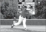  ?? MARK HUMPHREY ENTERPRISE-LEADER ?? Farmington senior pitcher Tyler Gregg delivers a pitch. Gregg was named All-Conference, All-State and selected to the All-State tournament team for 5A baseball.