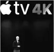  ??  ?? ( Phil Schiller, Apple’s senior vice-president of worldwide marketing, at an event to launch the iPhone X in Cupertino, California, on Tuesday; COO Jeff Williams during the launch of the Apple Watch Series 3; CEO Tim Cook speaks after the Apple TV 4K...