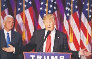  ??  ?? D “The former reality TV star can take his show to the White House.” President-elect Donald Trump speaks during an election night rally at the New York Hilton Midtown on Nov. 9. Jim Watson, AFP/Getty Images file