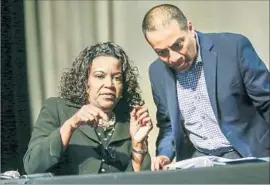  ?? Irfan Khan Los Angeles Times ?? REF RODRIGUEZ, with Supt. Michelle King, funneled his own money into his successful bid for office in 2015 by reimbursin­g straw donors, prosecutor­s claim.