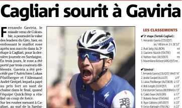  ?? (Photo AFP) ?? Fernando Gaviria peut exulter : le voilà vainqueur d’étape et maillot rose du Giro !