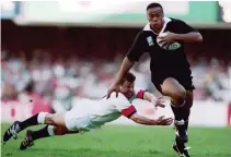  ??  ?? BATTERING
RAM: Jonah Lomu will live long in the memory with his incredible display for the All Blacks back in 1995 in the tournament won by South Africa