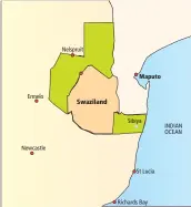  ??  ?? DISPUTE: Swaziland wants to extend the country’s border to the Indian Ocean by incorporat­ing KwaZulu-Natal south of the Mozambican border to Lake Sibaya. The country also wants parts of Mpumalanga and a section of the Kruger National Park.