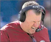  ?? Arkansas Democrat-Gazette/BENJAMIN KRAIN ?? Arkansas Coach Bret Bielema’s job may be in jeopardy, but he said in his weekly news conference Monday he has no remorse or regrets about his five-year tenure with the Razorbacks.