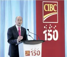  ?? JUSTIN TANG/THE CANADIAN PRESS ?? Victor Dodig, president and CEO of CIBC, speaks during the annual meeting of shareholde­rs in Ottawa, in April