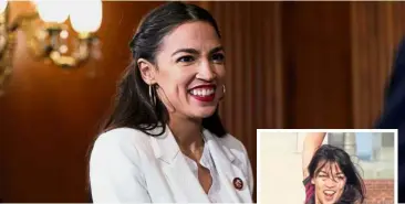  ??  ?? Much ado about nothing: Ocasio-Cortez before taking a swearing-in picture on Capitol Hill in Washington and a screencap of the dancing video she was in.