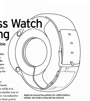  ??  ?? Apple has secured two patents for a Watch battery module, one inside a strap and one external.