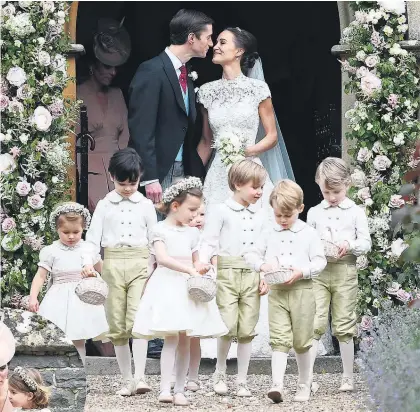  ?? Pictures / AP ?? Pippa Middleton and James Matthews kiss after their wedding yesterday. Inset, the bride’s sister, Kate, Duchess of Cambridge, and daughter Princess Charlotte.