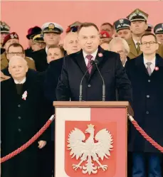  ?? AFP ?? Varsavia.Il presidente Andrzej Duda alla commemoraz­ione del 100° anniversar­io dell’indipenden­za