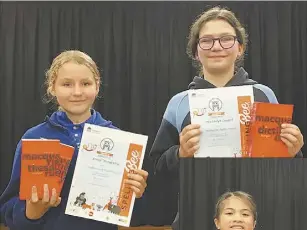  ?? PHOTO: SUPPLIED. ?? Premier’s Spelling Bee regional final senior runner up Elinor Wonderley from Dubbo South Primary School and winner, Madelyn Legget, Wellington Public.