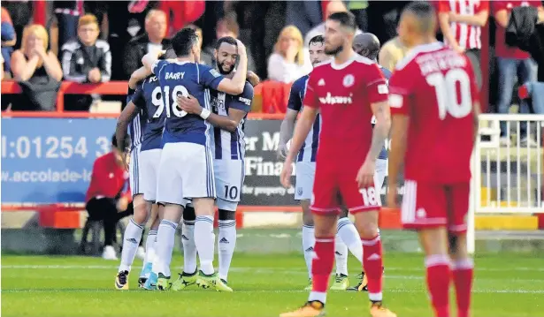  ?? Anthony Devlin ?? West Bromwich Albion’s Matty Phillips (centre) celebrates scoring the second goal during the Carabao Cup, Second Round