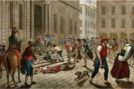  ?? (BIANCHETTI/LEEMAGE) ?? Le massacre de Lyon, ordonné par Jean-Marie Collot dit Collot d’Herbois, d’une armée de sans-culottes, le 14 décembre 1793.