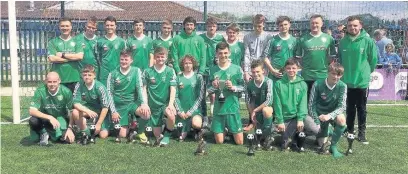  ??  ?? Bridgend & District League U15 champions Llangynwyd Rangers during the cup final with Aberkenfig at Penybont