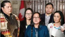  ?? The Canadian Press ?? Debbie Baptiste, mother of Colten Boushie, speaks to reporters Tuesday in the foyer of the House of Commons on Parliament Hill in Ottawa.