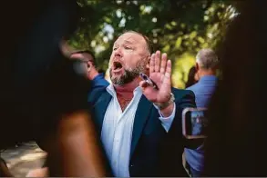  ?? Sergio Flores/For Hearst Connect Media ?? Attorneys for Alex Jones are taking up after-trial battles in Connecticu­t and Texas to limit his losses after total defamation awards to Sandy Hook families of $1.48 billion.