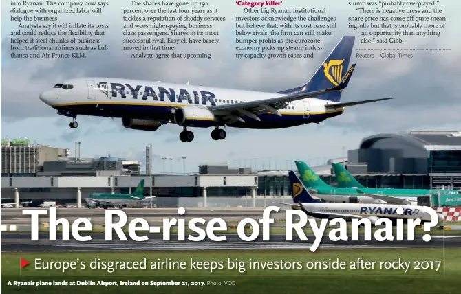  ??  ?? A Ryanair plane lands at Dublin Airport, Ireland on September 21, 2017.