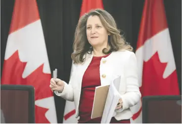  ?? ADRIAN WYLD / THE CANADIAN PRESS ?? Finance Minister Chrystia Freeland will deliver the spring budget on April 16.