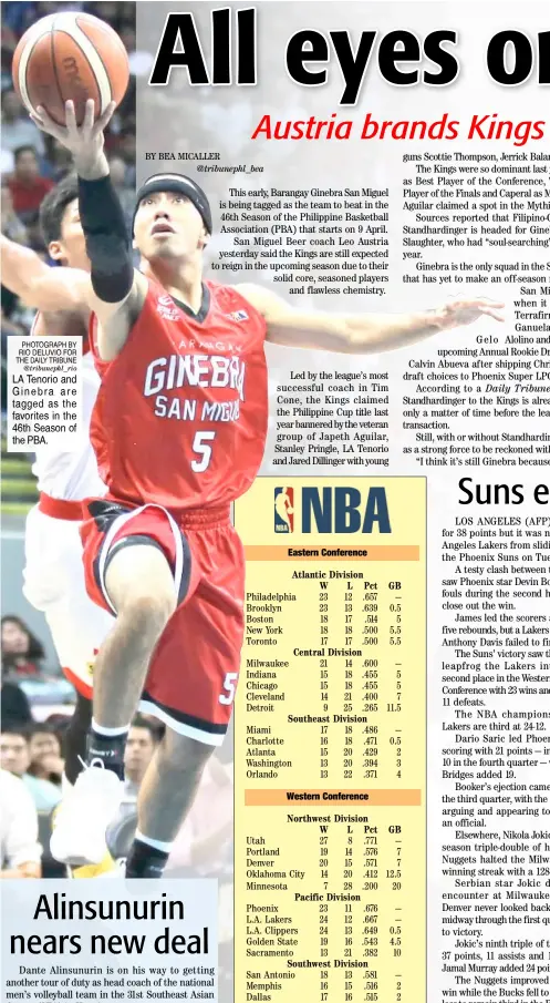  ?? PHOTOGRAPH BY RIO DELUVIO FOR THE DAILY TRIBUNE
@tribunephl_rio ?? LA Tenorio and Ginebra are tagged as the favorites in the 46th Season of the PBA.