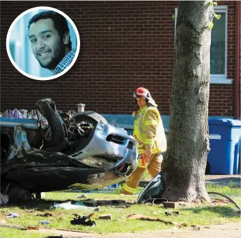  ?? PHOTOS AGENCE QMI MARC VALLIÈRES ET COURTOISIE ?? Adnen Moussaoui (en mortaise) a péri dans l’accident qui s’est produit dimanche sur la rue des Chênes Est à Québec.