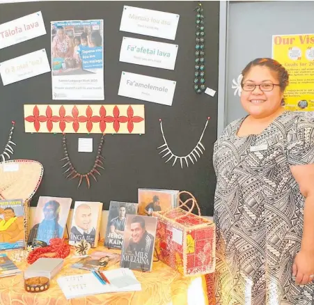  ??  ?? Tamatea High School library manager Rosa Samasoni created a display to acknowledg­e and celebrate Samoan Language Week.