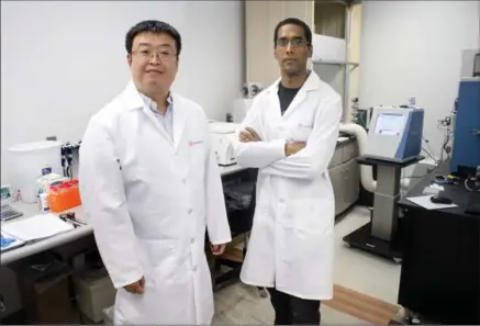  ?? MATHEW MCCARTHY, RECORD STAFF ?? Rapid Novor CEO Mingjie Xie, left, and molecular scientist and biochemist Zac McDonald show off their lab.