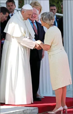  ??  ?? message: Minister for Children Katharine Zappone greeted the Pope at the Áras