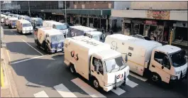  ?? PICTURE: MOTSHWARI MOFOKENG/AFRICAN NEWS AGENCY (ANA) ?? Members of the Federation of Unions of SA and the Motor Transport Workers Union protest through the streets of Durban yesterday. Following a surge in cash-in-transit heists around the country in recent weeks, the drivers, who are employed by...