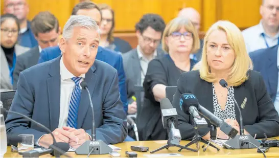  ?? Photo / Mark Mitchell ?? Air NZ chief executive Greg Foran and chair Dame Therese Walsh faced the political heat from a select committee this week.