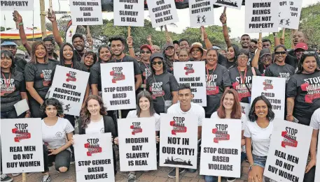  ?? | ZANELE ZULU ?? ACTIVISTS participat­e in the annual Stop Human Traffickin­g protest at the Blue Lagoon in Durban. Accurately estimating the true scale of child sex traffickin­g is complicate­d, says the writer. African News Agency (ANA)