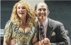  ??  ?? Bryce Dallas Howard, left, and Matthew McConaughe­y star in Gold, a new film loosely inspired by the Bre-X mining scam.