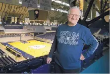  ?? MICHAEL CONROY/ASSOCIATED PRESS ?? Bobby Plump, star of the 1954 Milan High School state championsh­ip team, posed Tuesday at Hinkle Fieldhouse, where his team won the Indiana state championsh­ip game more than 62 years ago.